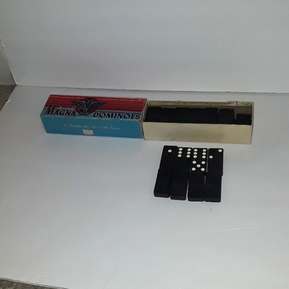 VINTAGE MAGNA DOUBLE SIX #225 WOOD DOMINOES IN BOX - Picture 1 of 5